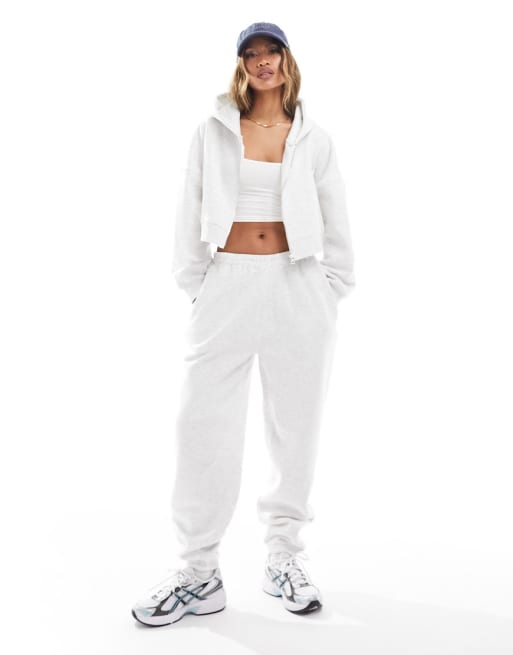 Kaiia zip through cropped hoodie and jogger co ord in light grey