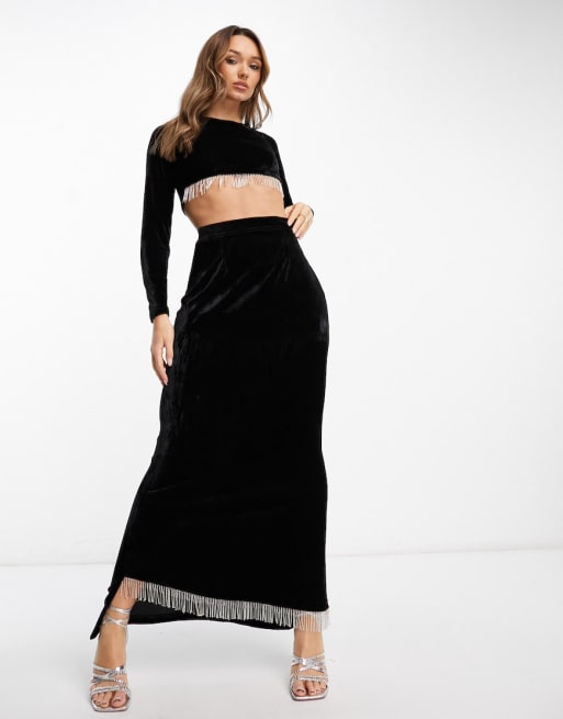Kanya London fringe hem co-ord in black