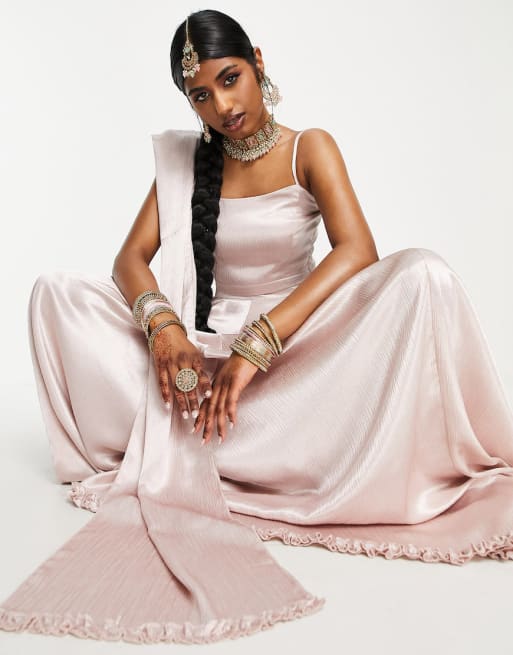 Kanya London - L'invitée - Jupe évasée style lehenga à volants et foulard style dupatta - Rose