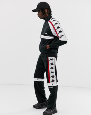 Kappa tracksuit with poppers and logo taping in black | ASOS