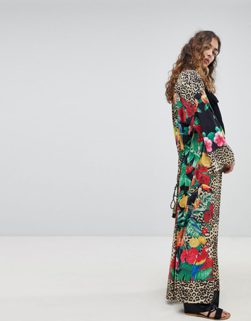 Kiss The Sky - Ensemble kimono et pantalon large en imprimé léopard tropical