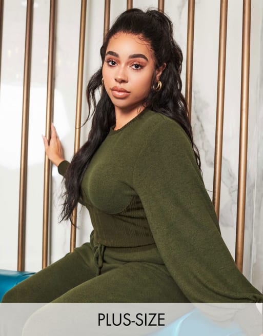 Lavish Alice Plus x Patricia Bright – Geripptes Set in Khaki