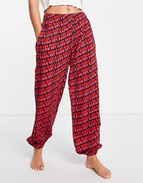 Les Girls Les Boys all over logo loungewear co-ord in raspberry - view 1