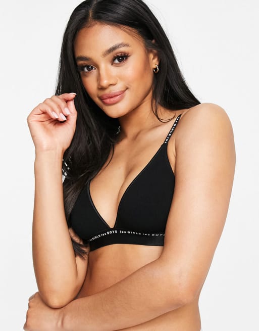 Les Girls Les Boys – Geripptes Lingerie-Set aus weichem Bambus in Schwarz