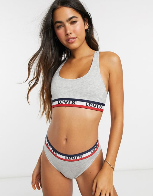 Levi's - Set van bralette en slip met logo in grijs