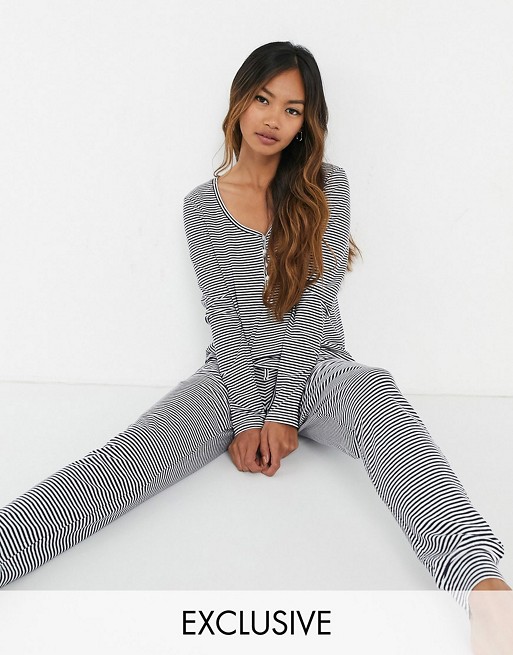 Lindex Annelie organic cotton long sleeve stripe pyjama top in navy