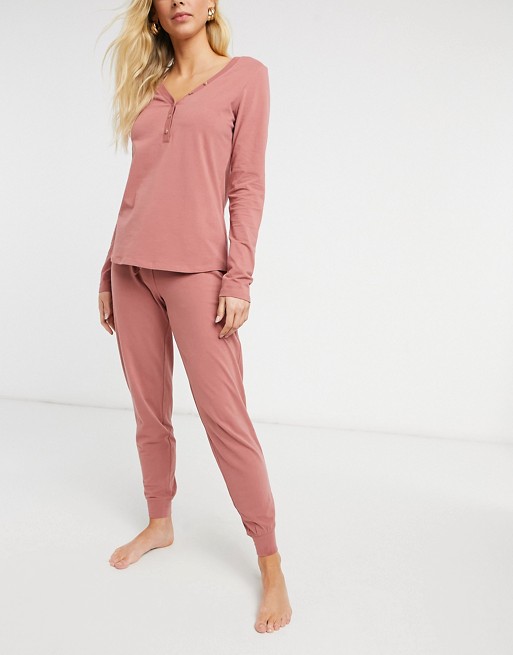 Lindex Astrid organic cotton button front pyjama top in dusty pink