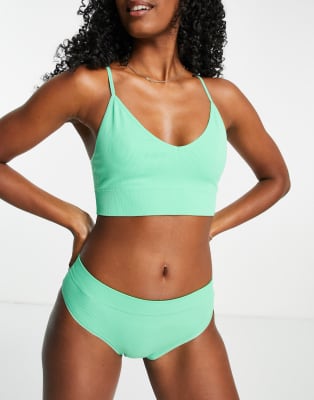 Lindex - Completo intimo in misto nylon riciclato senza cuciture a costine, colore verde