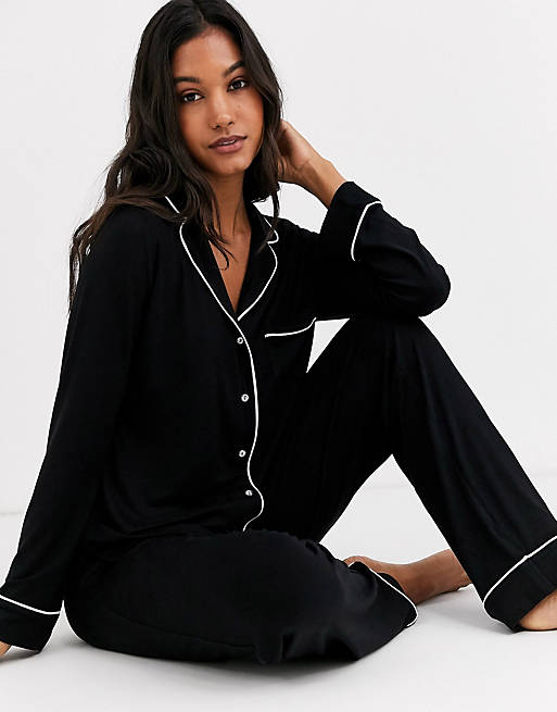 Lindex Eco Viscose soft pyjama set in black