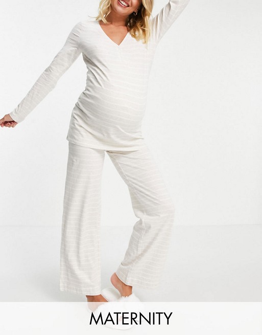 Lindex MOM organic cotton button front maternity pyjama top in grey marl