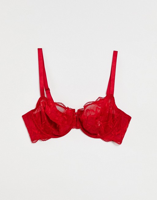 Lindex Elsa sheer lace strappy side brazilian tanga brief in red