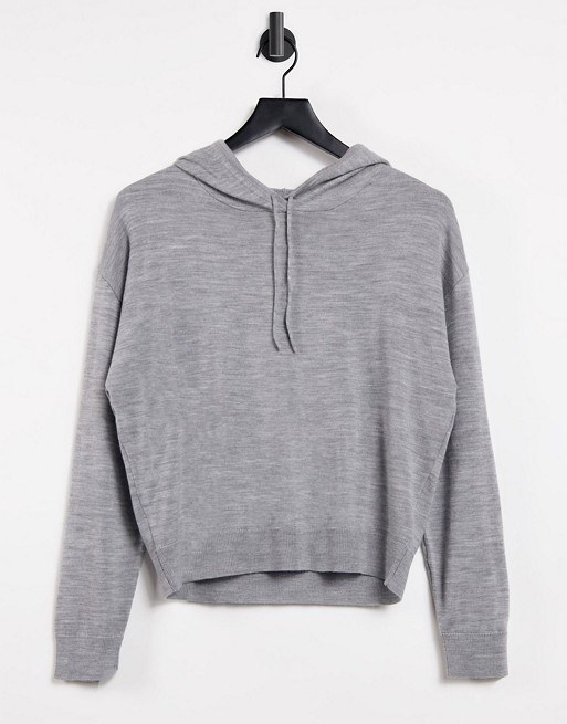 Lindex Angie premium merino wool slouchy hoodie in grey marl