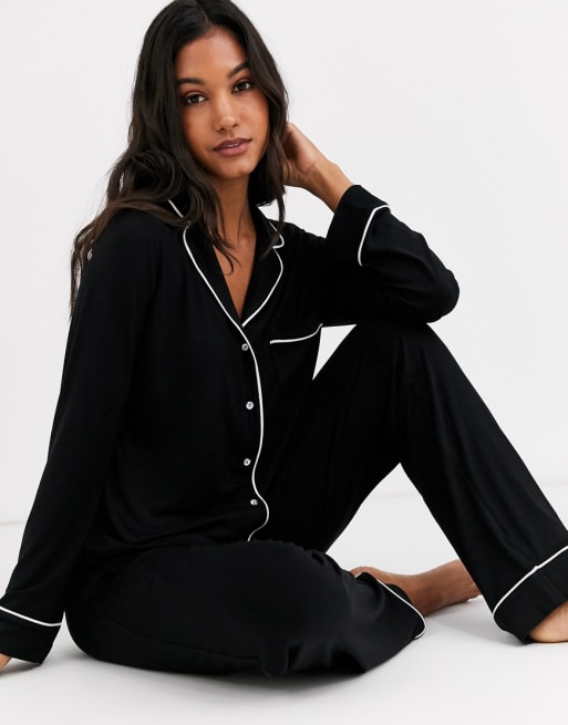 Lindex Viscose soft pyjama set in black ASOS