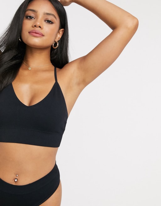 Lindex – Weiches, geripptes Lingerie-Set in Schwarz mit schmalen Trägern