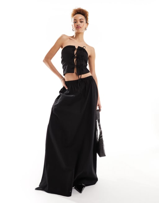 Lioness bandeau tie front top and skirt set in black