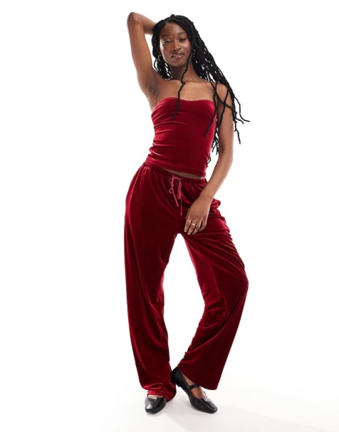 Lioness - Co-ord set van velours top en joggingbroek in bordeauxrood - view 1