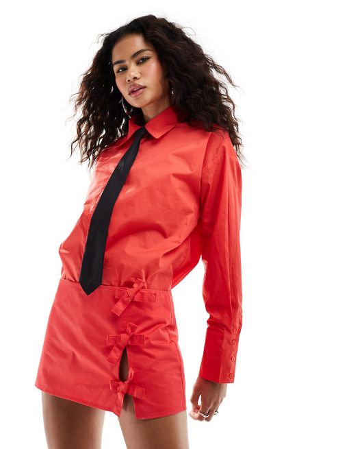 Lioness shirt and ultra mini skirt co-ord in red