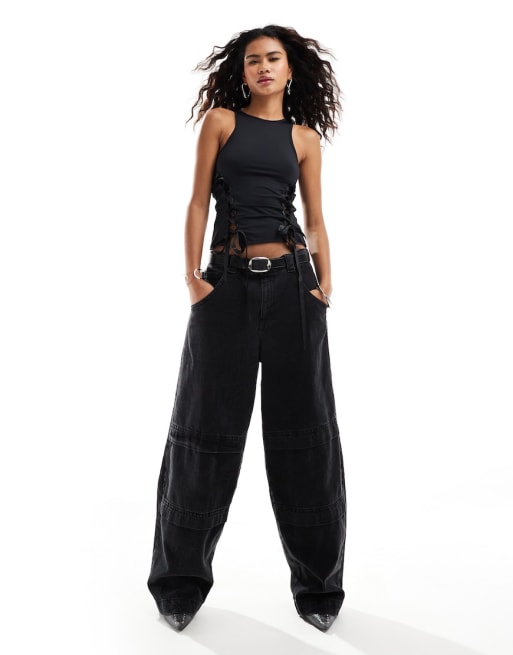 Lioness - Top met veters en strikdetail en flare-broek met lage taille en V-voorkant