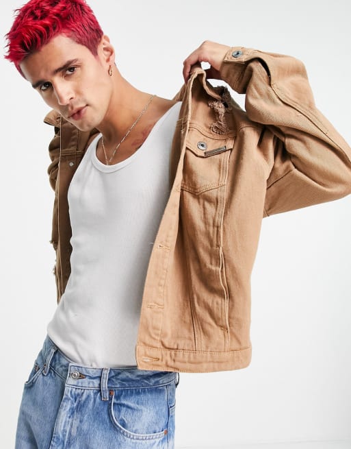 Liquor N Poker co-ord set in brown denim with distressing