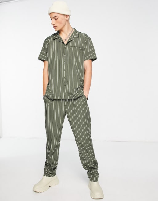 Liquor N Poker - Co-ord set in kaki met witte krijtstreep