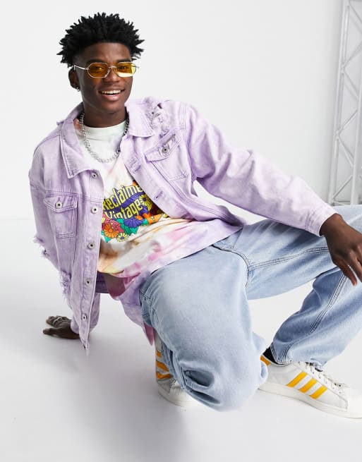 Liquor N Poker - Co-ord set van distressed denim in paars met acid wash