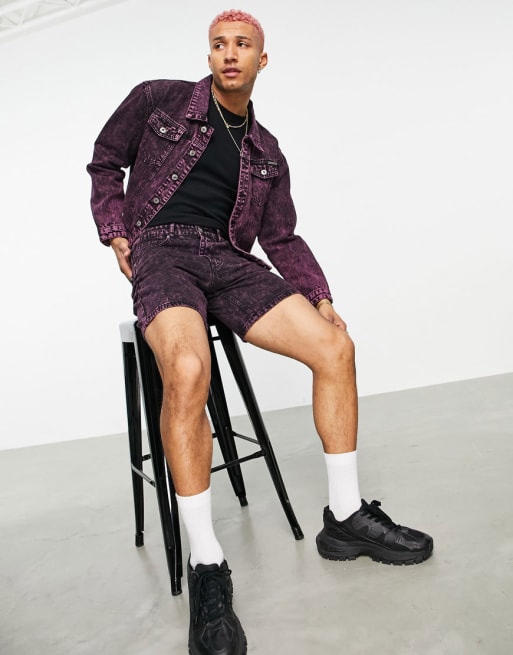 Liquor N Poker - Coordinato di jeans oversize nero lavaggio acido rosa
