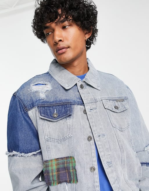 Liquor N Poker - Ensemble en jean effet patchwork style années 90 - Bleu