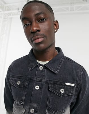 Liquor N Poker – Jeansanzug in schwarz-weißer Waschung mit Farbverlauf