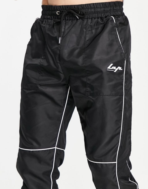 Liquor N Poker retro tracksuit set in black nylon