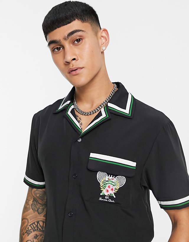 Liquor N Poker Tennis Club emblem embroidered co-ord set in black