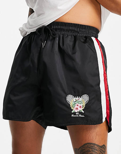Liquor n poker - Tennis Club - Sweatsuit-sæt i sort satin med broderet emblem