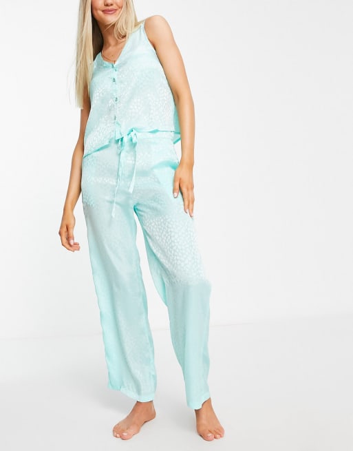 Liquorish satin nightwear set in sage green ASOS