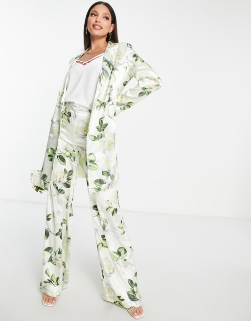 Liquorish Tall Bridal satin tailored rose print set