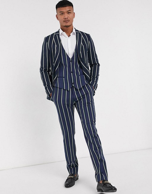 Lockstock Ascot stripe suit in navy pinstripe