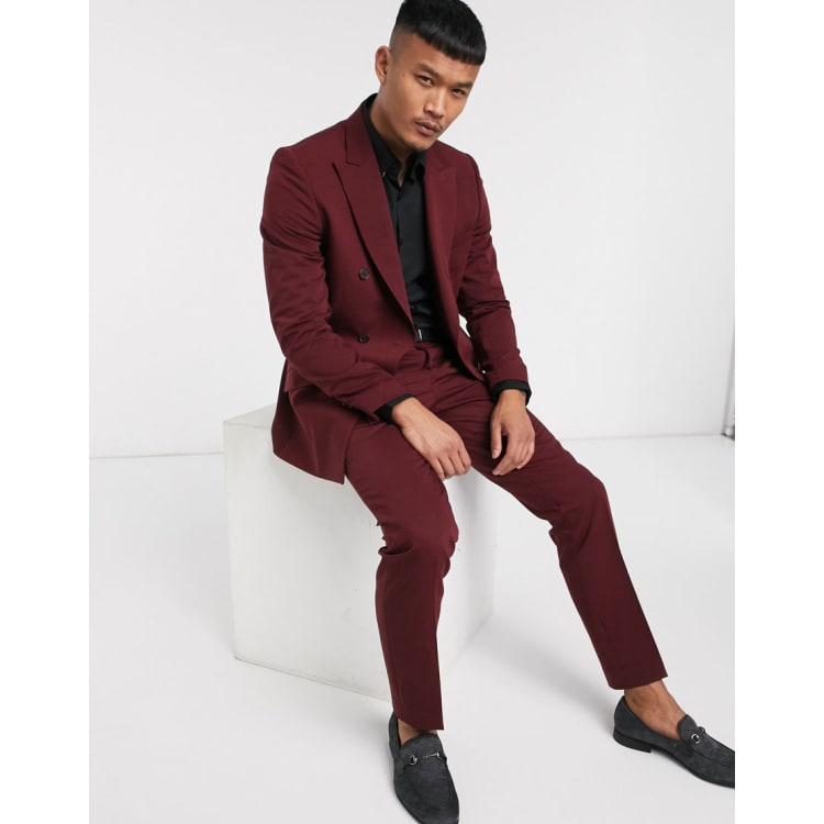 Burgundy suit hot sale black shoes