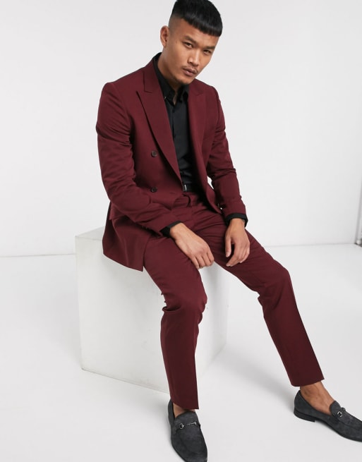 Lockstock double breasted suit in burgundy