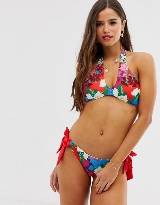 Lost Ink bright floral halter bikini set