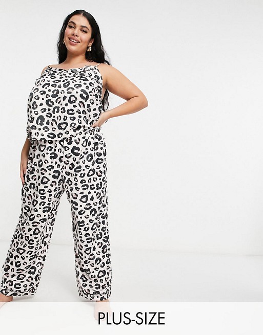 Loungeable Curve Satin leopard pyjama cami top
