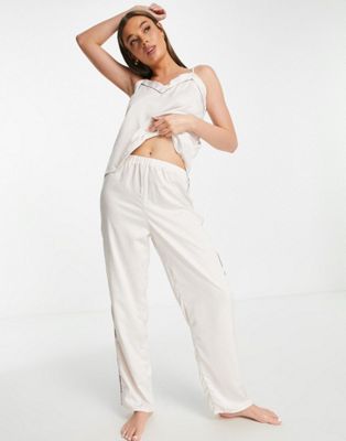Loungeable maternity satin pyjama mix and match set in cream