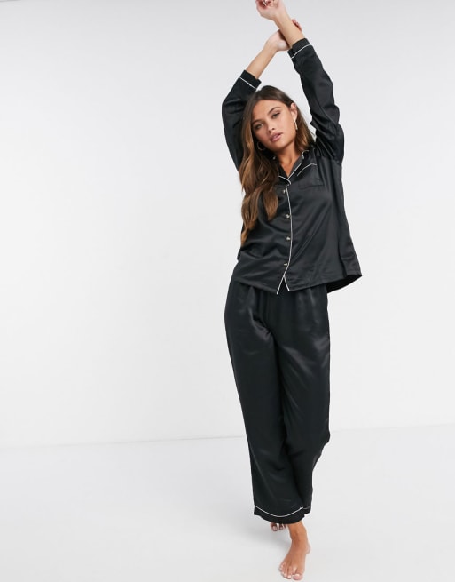 Loungeable mix and match black satin pajama set ASOS