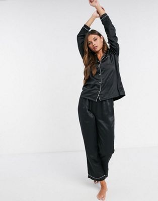 Loungeable mix and match black satin pyjama set | ASOS