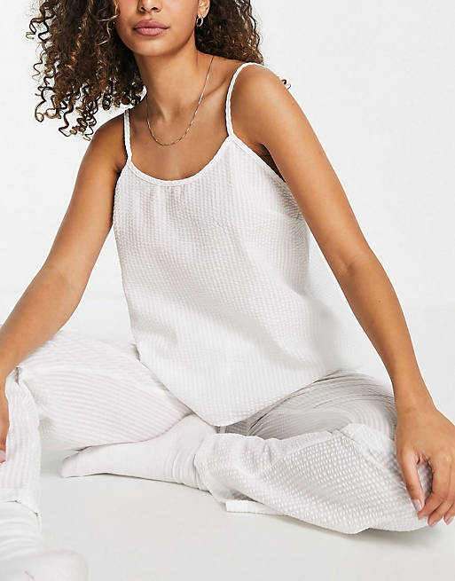 Loungeable mix and match trouser pyjama set in white