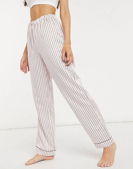 Loungeable Satin striped long sleeve pajama set in cream