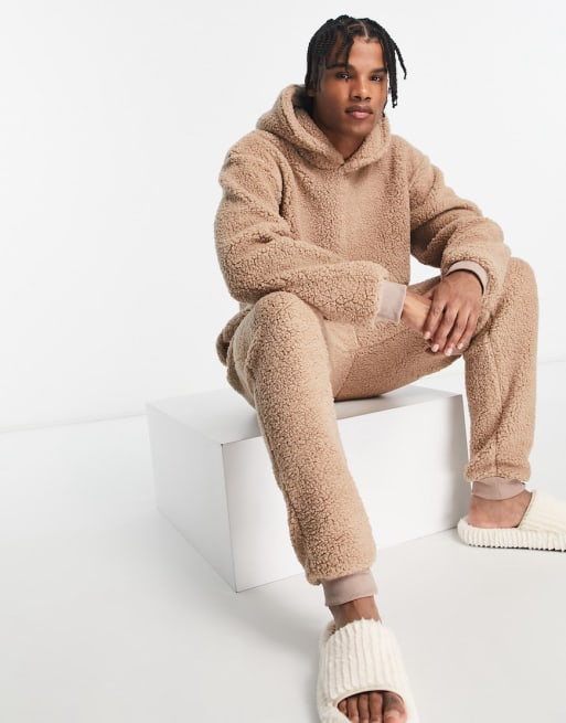 Loungeable sherpa lounge hoodie in beige ASOS