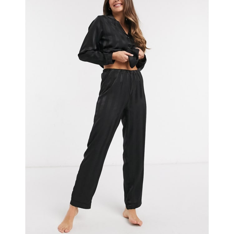 Loungeable Black Trouser Pyjama Set with Tanning PJs Logo