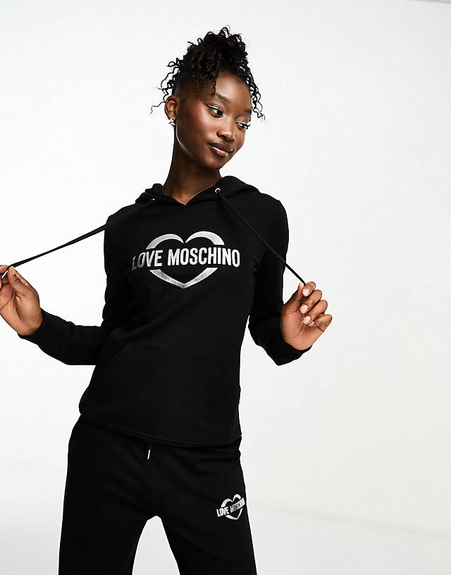 Love Moschino - fitted logo hoodie and wide leg jogger co-ord in black