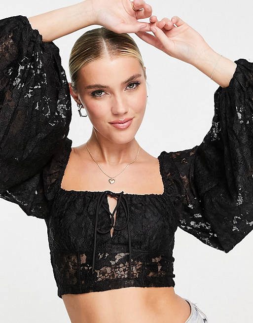 Love Triangle crop top and skirt co-ord in black lace | ASOS