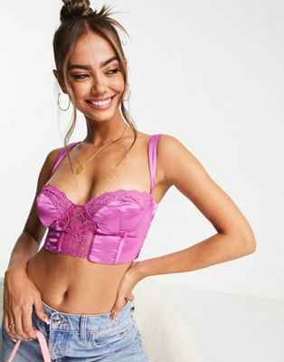 Love Triangle lace bodice and mini skirt co-ord in orchid purple