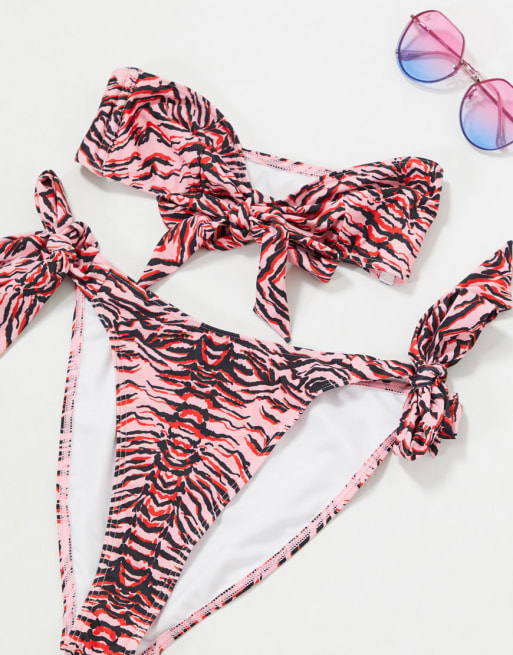 Luxe Palm – Bikini z kokardkami i wzorem w tygrysie pasy