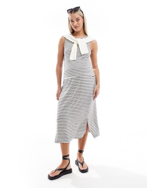 Mamalicious fine knit tank top and midi skirt co-ord in mono stripe